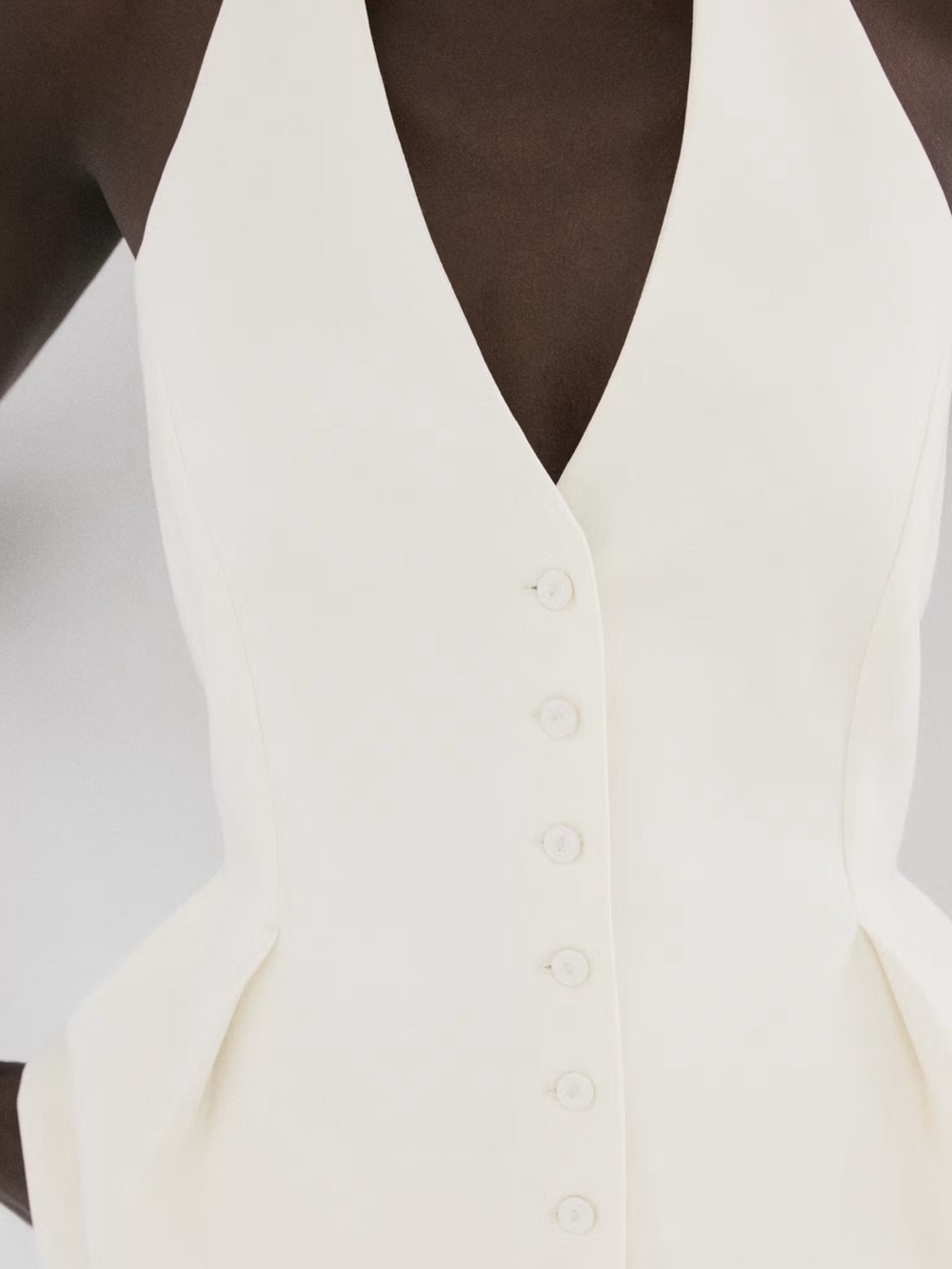 MANGO V-Neck Ivory Button-Front Women's Top